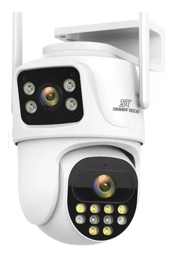 Camara Seguridad Wifi Domo Doble Exterior Vision Nocturna Color Blanco Smart Tech P9-6MP