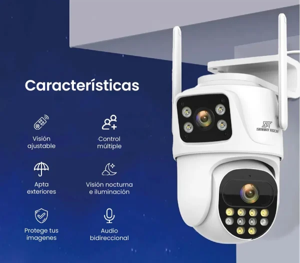 Camara Seguridad Wifi Domo Doble Exterior Vision Nocturna Color Blanco Smart Tech P9-6MP - Image 8